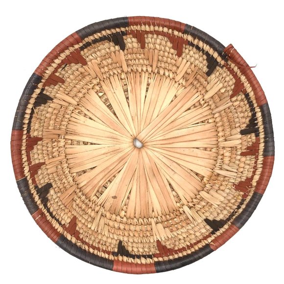 Vintage Boho Style African Folk Art Woven Basket or Wall Hanging in Brown 10" - Picture 1 of 3